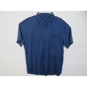 Patrick Assaraf Shirt Mens XL Blue Silk Cotton Short Sleeve Button Front